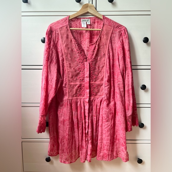 Coldwater Creek Tops - Coldwater Creek 3/4 Sleeve Boho Burnout Peasant Lace & Embroidery Tunic size 2X